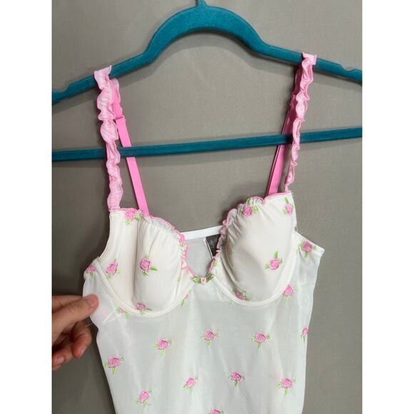 Babydoll Y2K Coquette Fairy Floral Tank Top Bra Corset Sheer Sz S - Picture 10 of 11